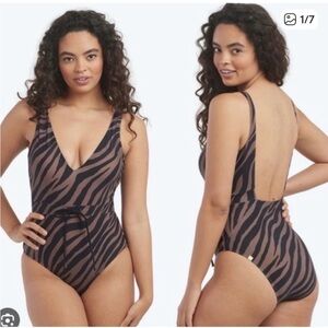 Summersalt Tie Waist Backflip One Piece Swimsuit Zebra Animal